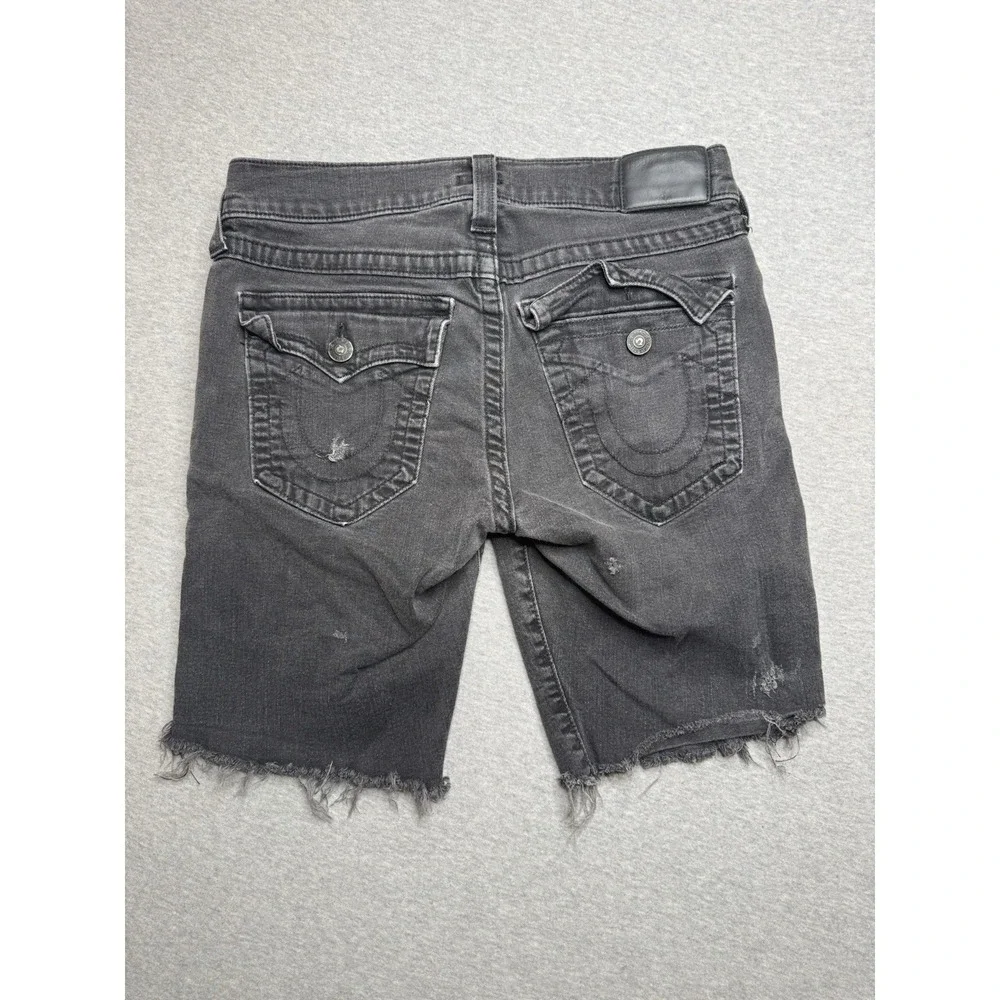 True Religion Shorts Mens 32 Black Ricky Relaxed‎ Straight Jorts Denim Cut Off